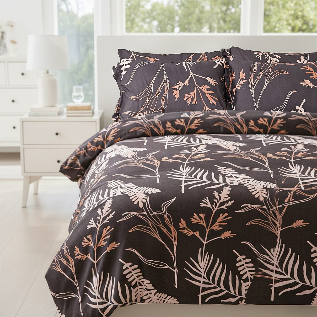 Hush Haven 6 Piece Botanical Digital Print Duvet Cover Set (Double) - Brown 8198439 2