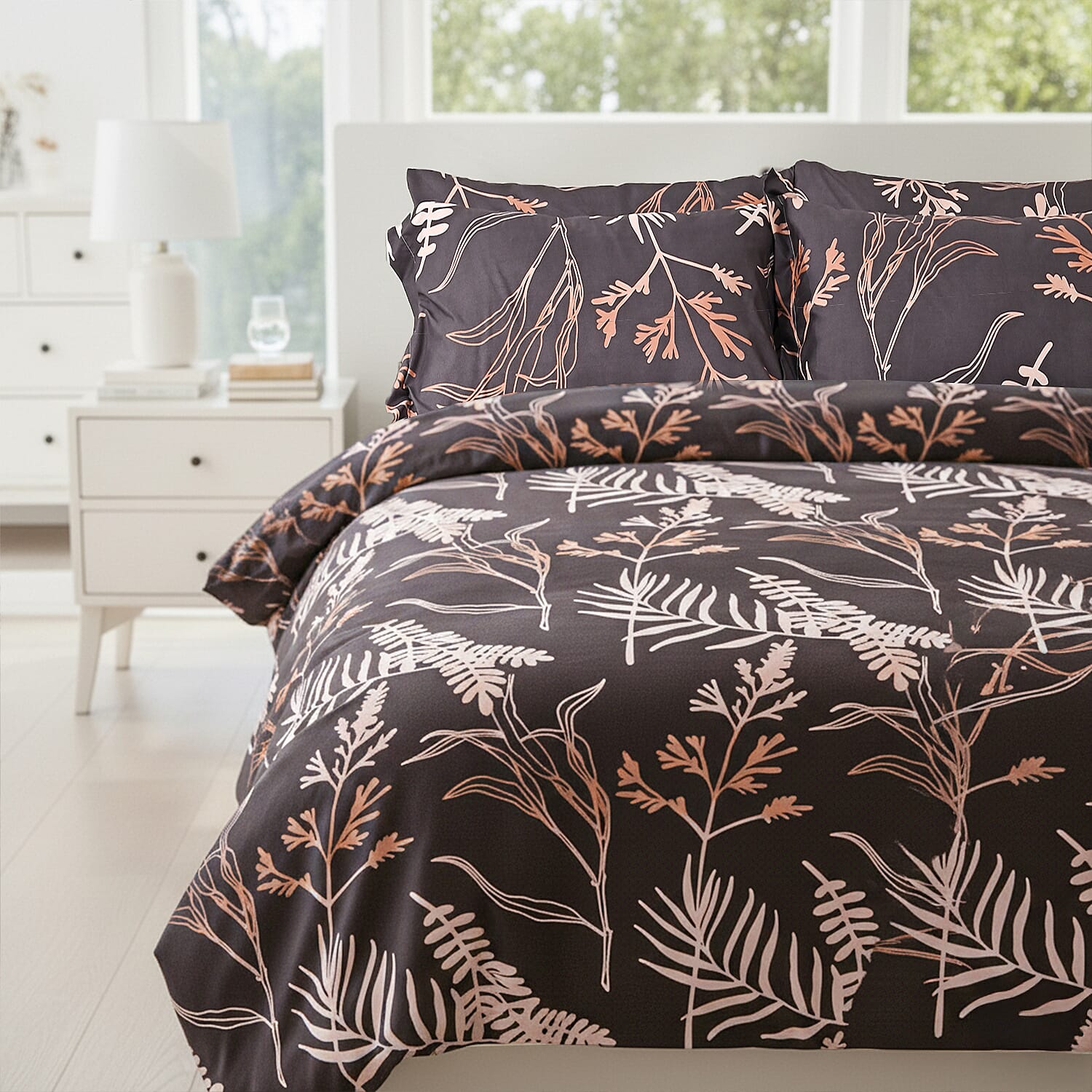 Hush Haven 6 Piece Botanical Digital Print Duvet Cover Set (Double) - Brown 8198439 2