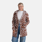 Tamsy Leopard Print Winter Hoodie with Pockets (Free Size, Fits 8 - 20) - Brown & White_8200398
