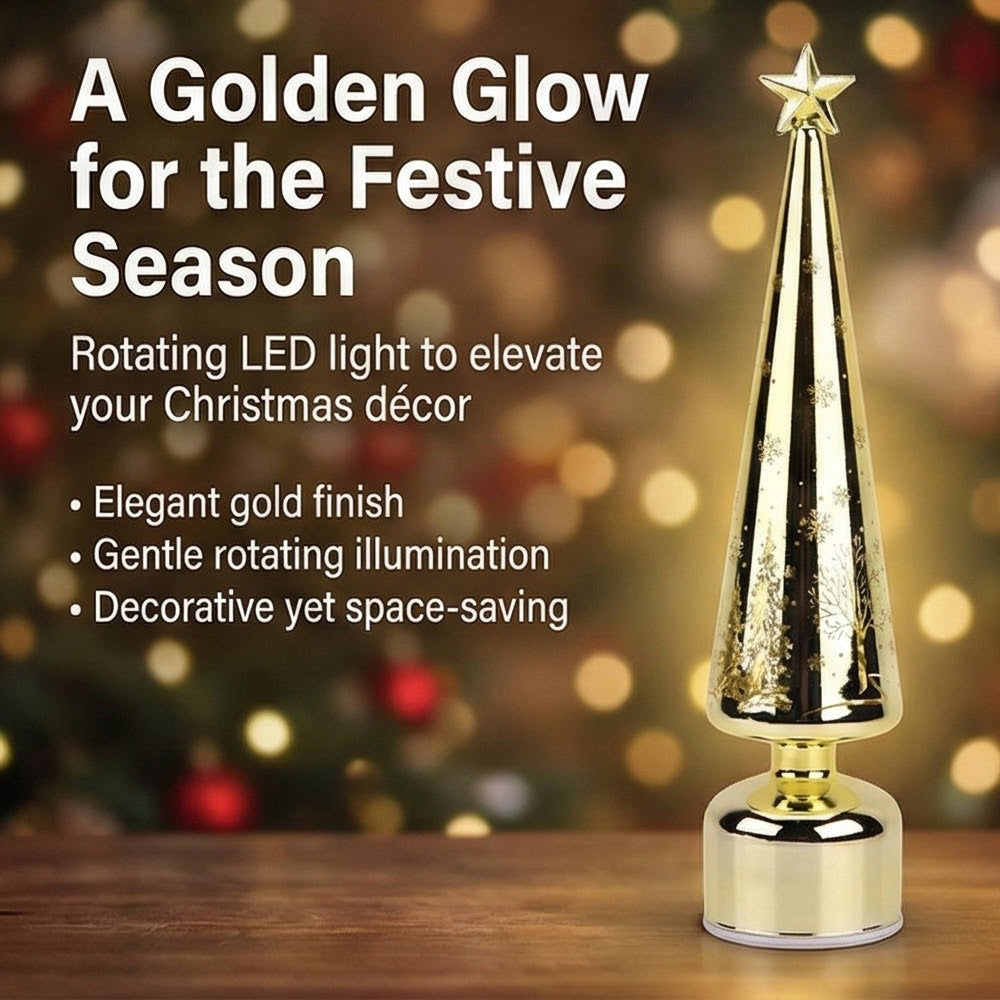 Rotating LED Christmas Tree Light - 3 x AA Battery-Operated (not included) - Gold V32533728 2