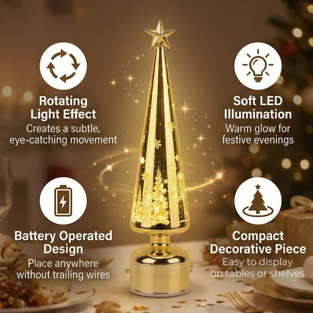 Rotating LED Christmas Tree Light - 3 x AA Battery-Operated (not included) - Gold V32533728 3