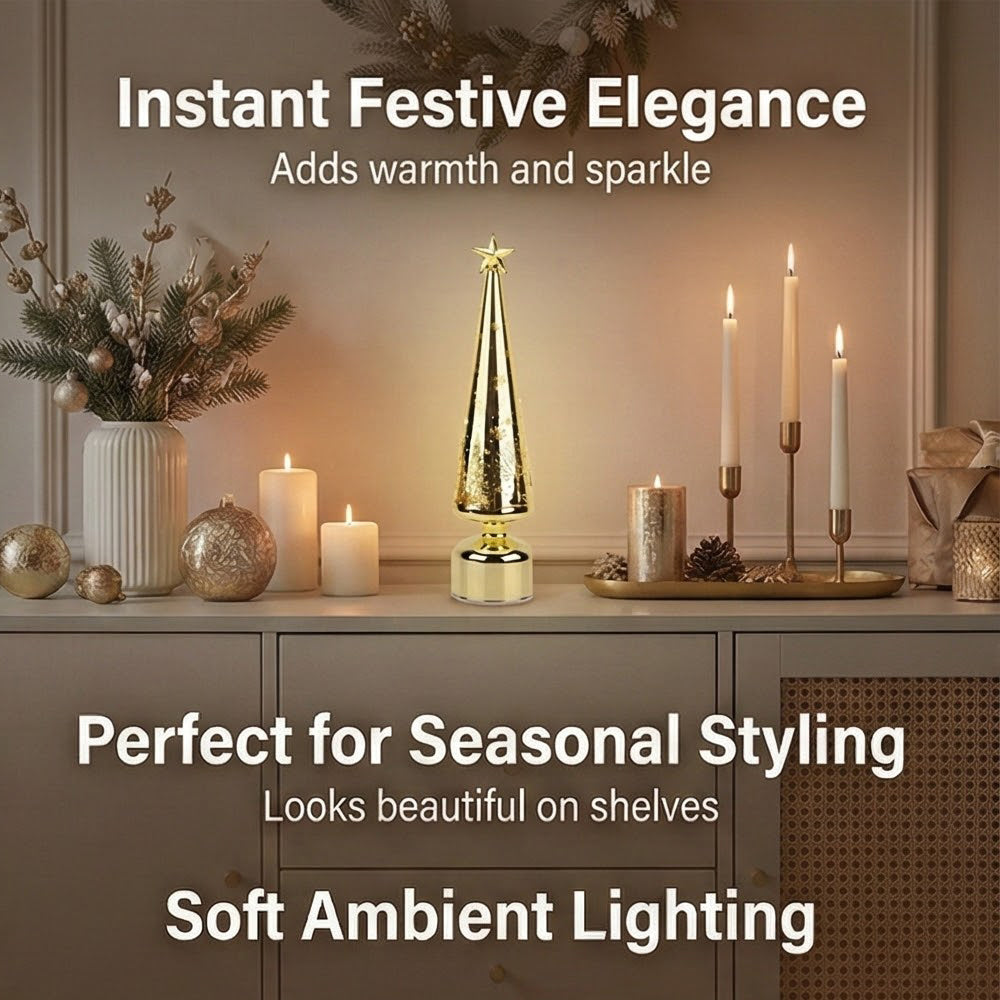 Rotating LED Christmas Tree Light - 3 x AA Battery-Operated (not included) - Gold V32533728 4