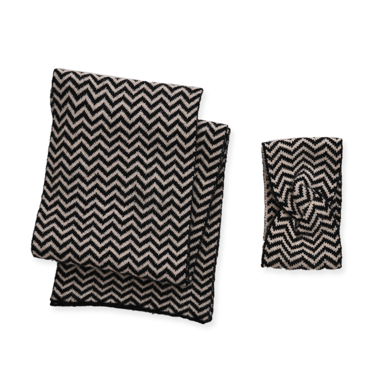 Stylish Knit Scarf &amp; Headband Set - Black &amp; Off-White V32516631 0