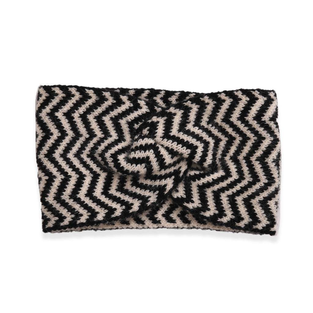 Stylish Knit Scarf & Headband Set - Black & Off-White_8201211_4