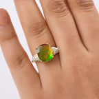 One Time Deal - AA Canadian Ammolite & Moissanite Ring in 18K Vermeil Yellow Gold Sterling Silver 4.57 Ct._8201407_2