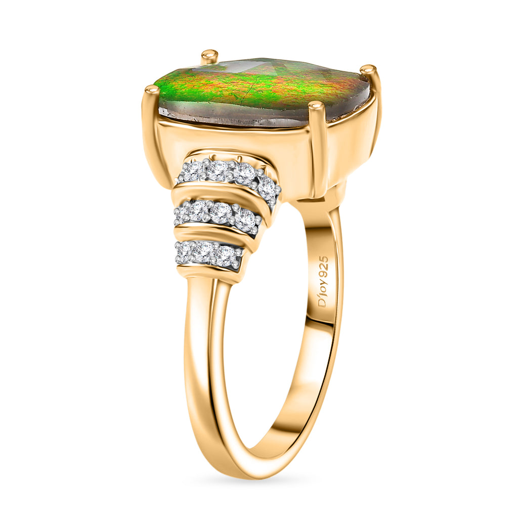 One Time Deal - AA Canadian Ammolite & Moissanite Ring in 18K Vermeil Yellow Gold Sterling Silver 4.57 Ct._8201407_3