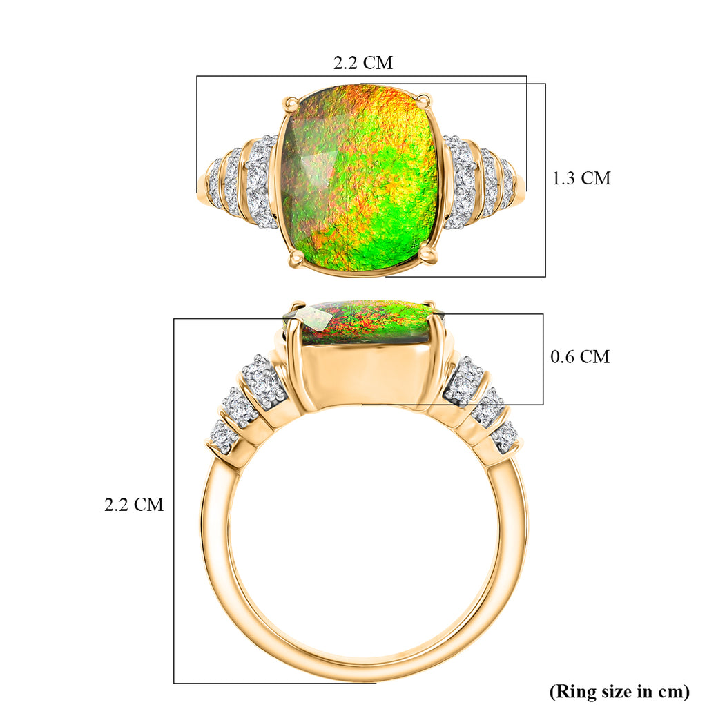 One Time Deal - AA Canadian Ammolite & Moissanite Ring in 18K Vermeil Yellow Gold Sterling Silver 4.57 Ct._8201407_5