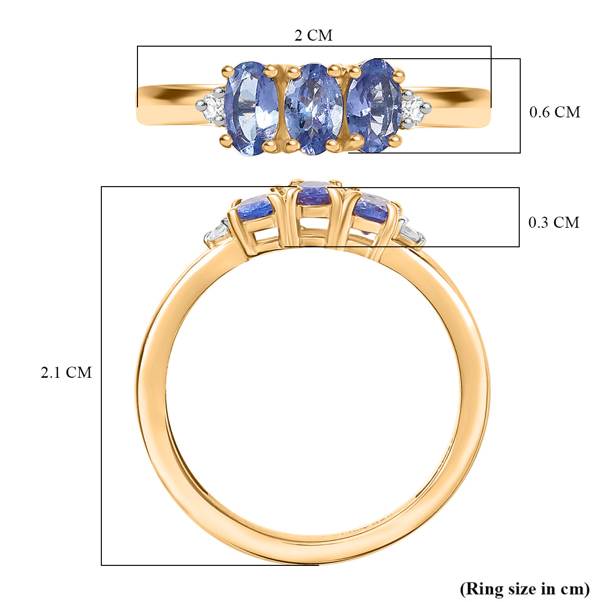 D'Joy Tanzanite, Lab Grown Diamond Trilogy Ring in Yellow Gold Plated Sterling Silver (I1-G-H) V32514043 6