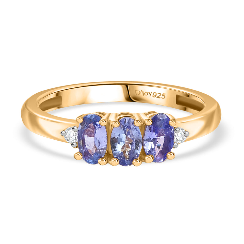 Royal Bali Collection - D'Joy Tanzanite & Lab Grown Diamond Ring in 18K Vermeil Yellow Gold Plated Sterling Silver 0.70_8201980