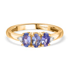 Royal Bali Collection - D'Joy Tanzanite & Lab Grown Diamond Ring in 18K Vermeil Yellow Gold Plated Sterling Silver 0.70_8201980