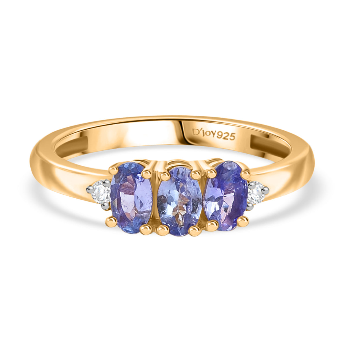 D'Joy Tanzanite, Lab Grown Diamond Trilogy Ring in Yellow Gold Plated Sterling Silver (I1-G-H) V32514326 0