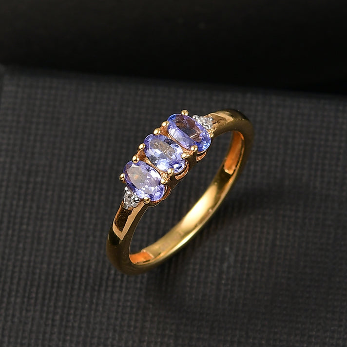 D'Joy Tanzanite, Lab Grown Diamond Trilogy Ring in Yellow Gold Plated Sterling Silver (I1-G-H) V32617351 2