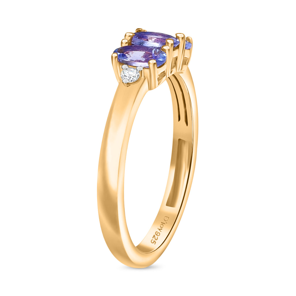 Royal Bali Collection - D'Joy Tanzanite & Lab Grown Diamond Ring in 18K Vermeil Yellow Gold Plated Sterling Silver 0.70_8201981_3