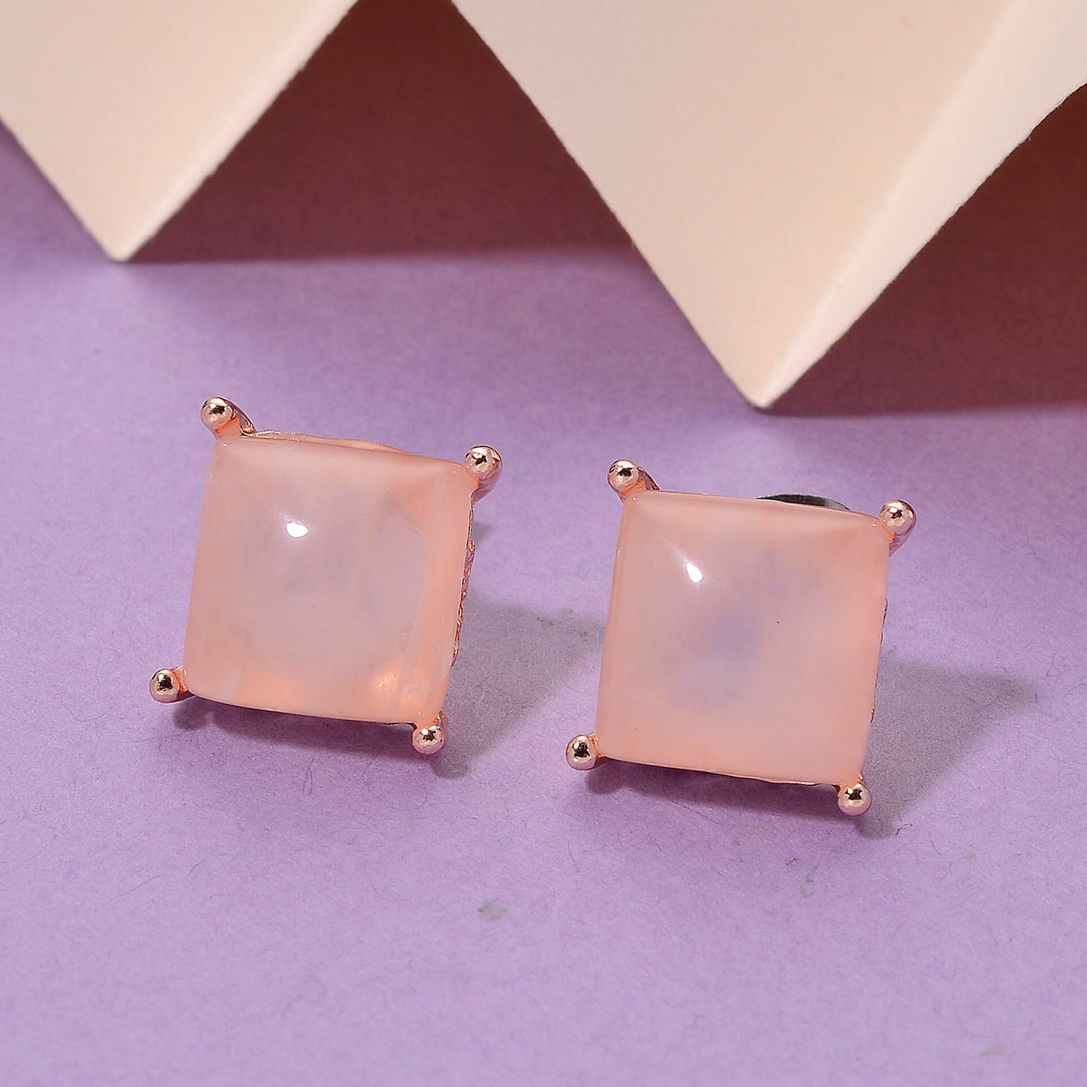 Rose Quartz Earring with Push Back in Rose Gold Plated 6.00 Ct. 8202040 2