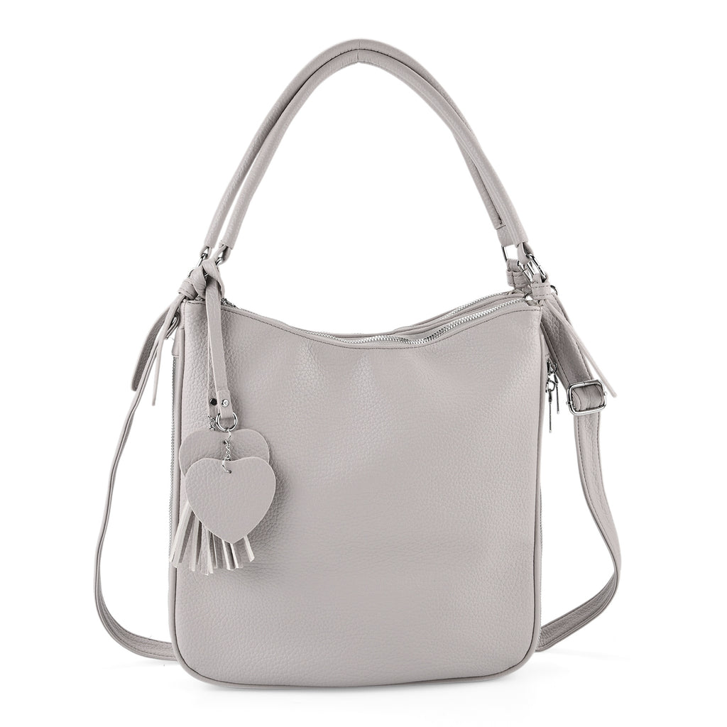 Leatherette Hobo Bag with Heart Charm & Crossbody Strap (125 cm) - Off-White_8202839