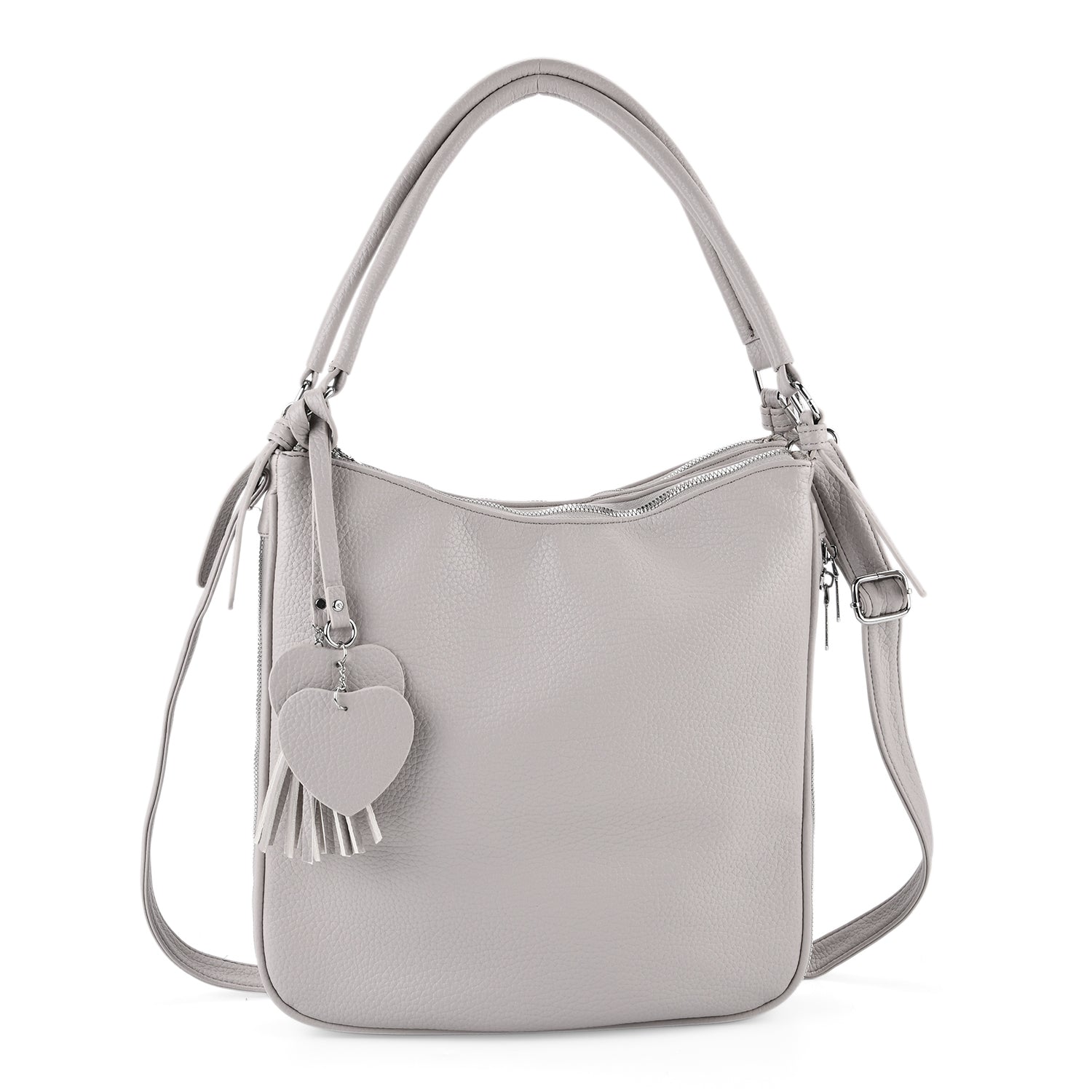 Leatherette Hobo Bag with Heart Charm &amp; Crossbody Strap (125 cm) - Off-White V32514993 0