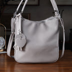 Leatherette Hobo Bag with Heart Charm & Crossbody Strap (125 cm) - Off-White_8202839_1