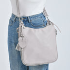 Leatherette Hobo Bag with Heart Charm & Crossbody Strap (125 cm) - Off-White_8202839_3