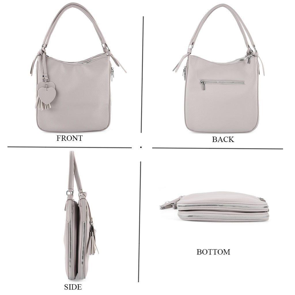 Leatherette Hobo Bag with Heart Charm & Crossbody Strap (125 cm) - Off-White_8202839_4