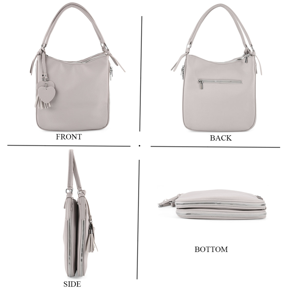 Leatherette Hobo Bag with Heart Charm &amp; Crossbody Strap (125 cm) - Off-White V32514993 5