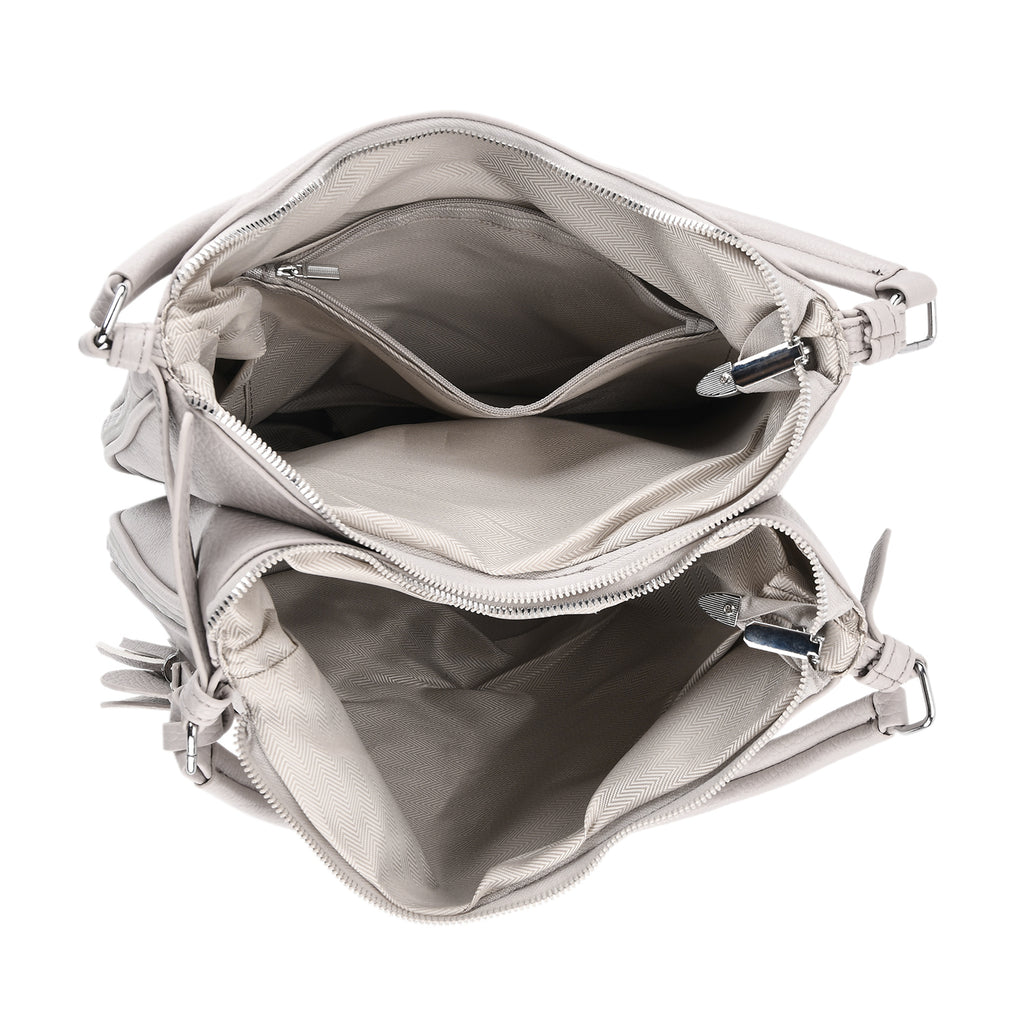 Leatherette Hobo Bag with Heart Charm & Crossbody Strap (125 cm) - Off-White_8202839_5