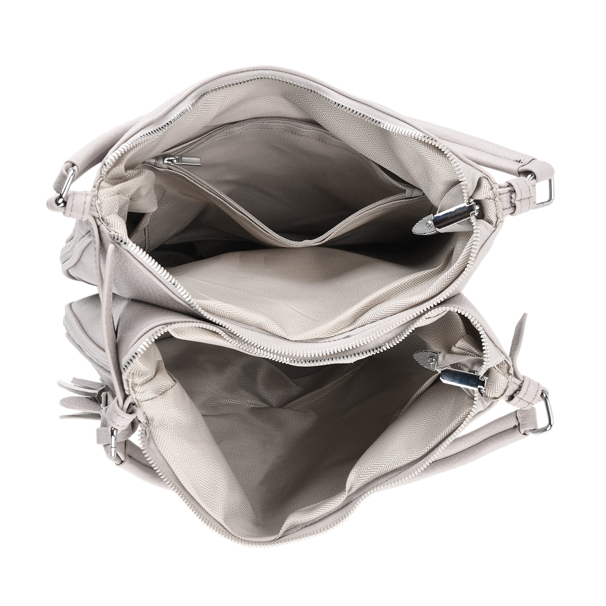 Leatherette Hobo Bag with Heart Charm &amp; Crossbody Strap (125 cm) - Off-White V32514993 6