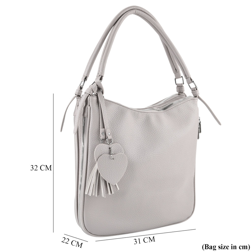 Leatherette Hobo Bag with Heart Charm & Crossbody Strap (125 cm) - Off-White_8202839_7