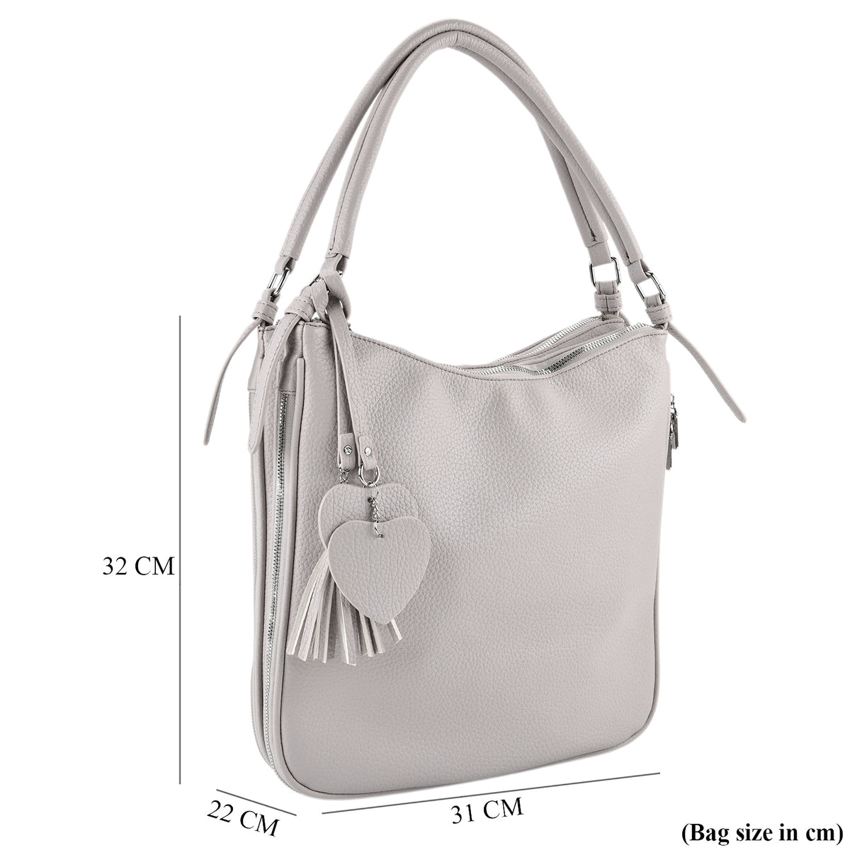 Leatherette Hobo Bag with Heart Charm &amp; Crossbody Strap (125 cm) - Off-White V32514993 8