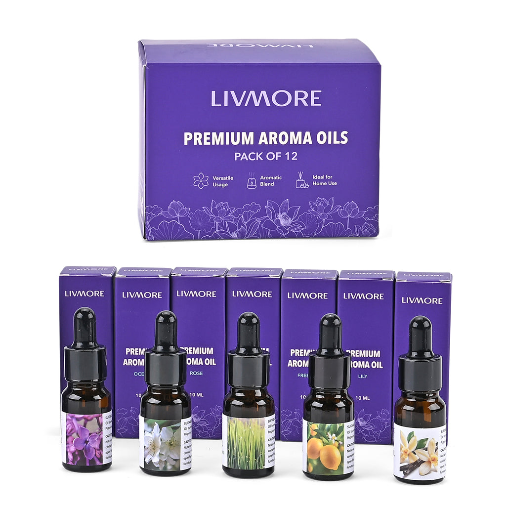 BIG BARGAIN - LIVMORE Set of 12 Aroma Oils for Diffusers, Humidifiers Aromatherapy and more - 10ML Bottles_8203434