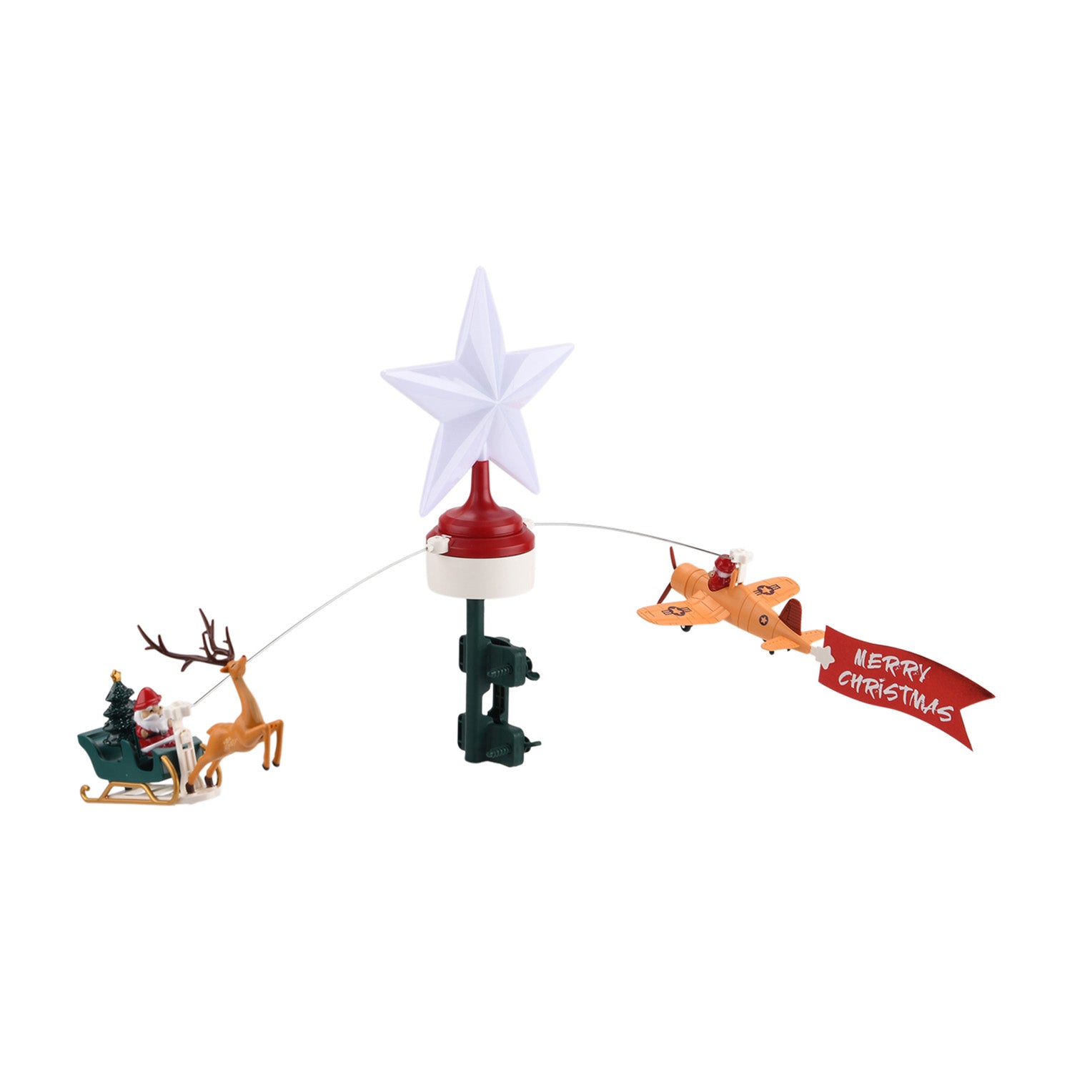 Rotating Santa Claus in Sleigh or Plane Figures Christmas Tree Topper with Musical LED Light-Up, Type-C Powered V32539126 0