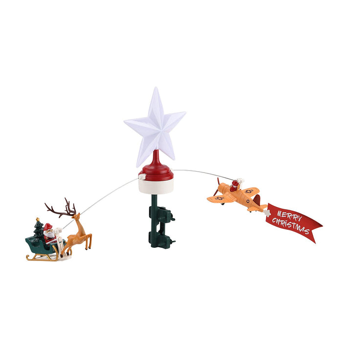 Rotating Santa Claus in Sleigh or Plane Figures Christmas Tree Topper with Musical LED Light-Up, Type-C Powered 8203490 1