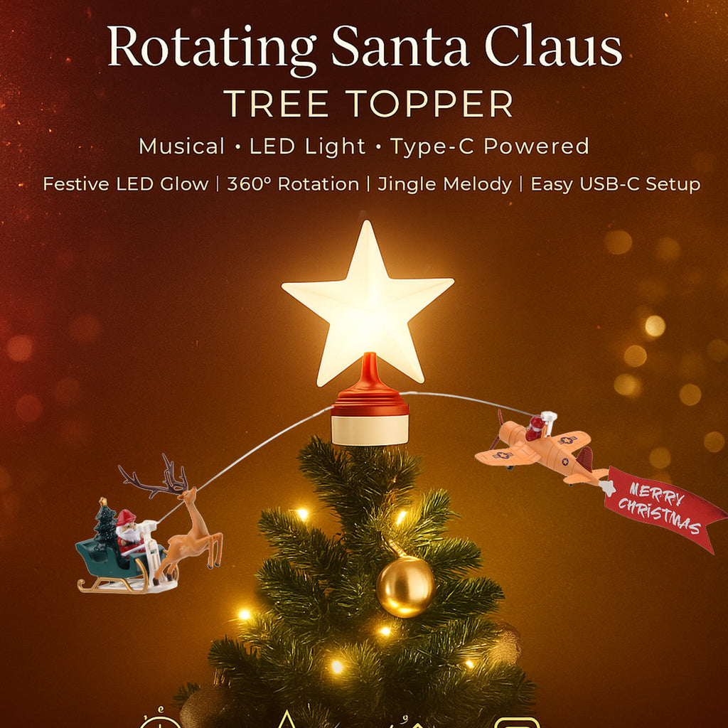 Rotating Santa Claus in Sleigh or Plane Figures Christmas Tree Topper with Musical LED Light-Up, Type-C Powered_8203490_1