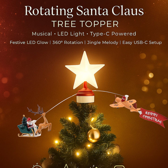Rotating Santa Claus in Sleigh or Plane Figures Christmas Tree Topper with Musical LED Light-Up, Type-C Powered 8203490 2