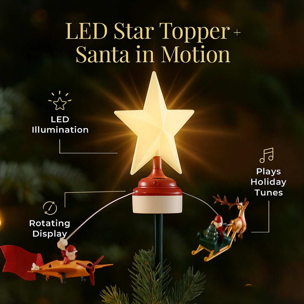 Rotating Santa Claus in Sleigh or Plane Figures Christmas Tree Topper with Musical LED Light-Up, Type-C Powered_8203490_2