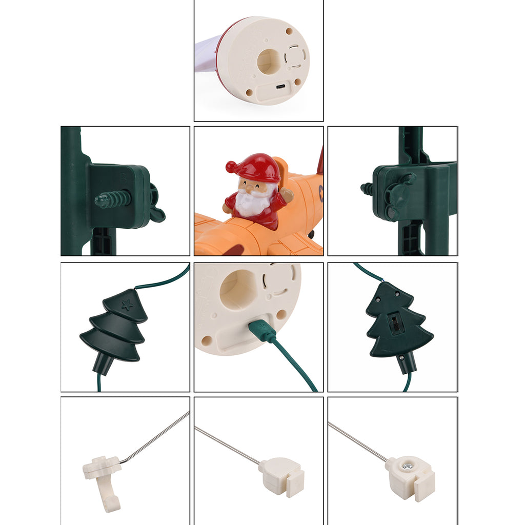 Rotating Santa Claus in Sleigh or Plane Figures Christmas Tree Topper with Musical LED Light-Up, Type-C Powered_8203490_3
