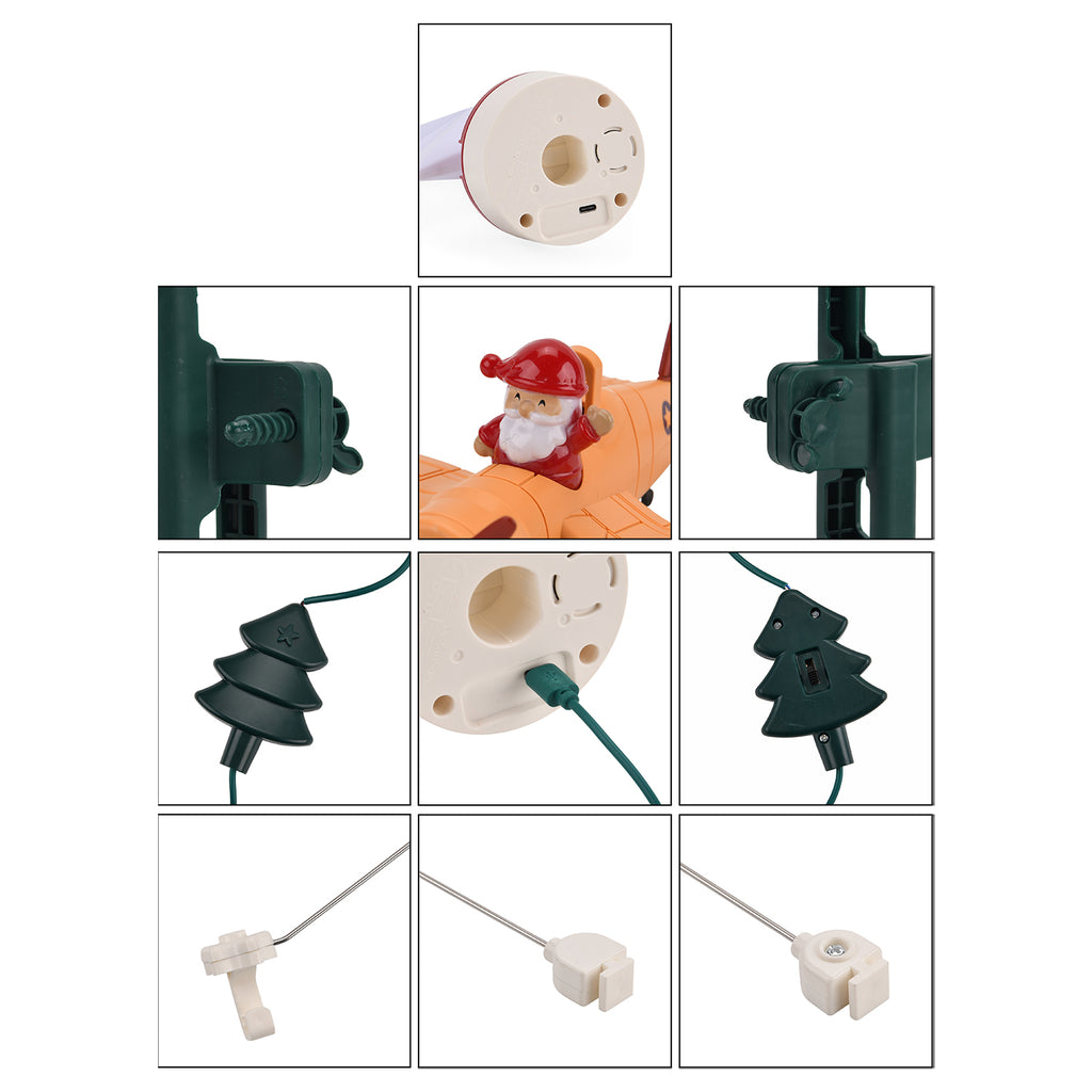 Rotating Santa Claus in Sleigh or Plane Figures Christmas Tree Topper with Musical LED Light-Up, Type-C Powered_8203490_8
