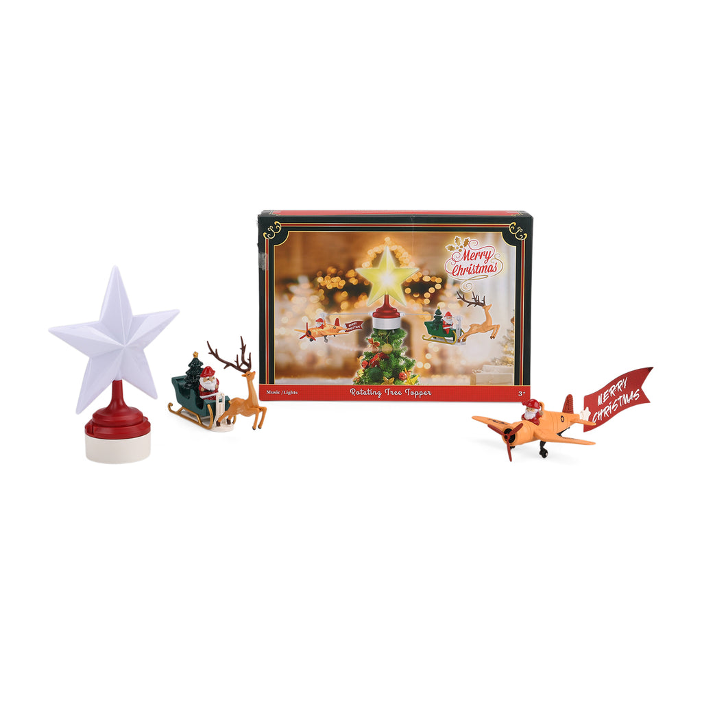 Rotating Santa Claus in Sleigh or Plane Figures Christmas Tree Topper with Musical LED Light-Up, Type-C Powered_8203490_9