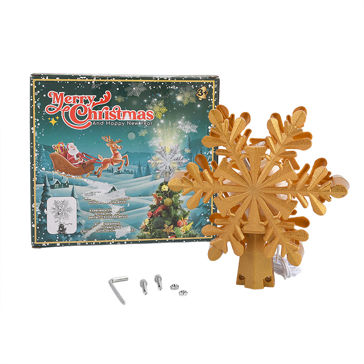 Rotating Snowflake Christmas Tree Topper with Lighting - USB Type-C Powered - Silver V32534372 0