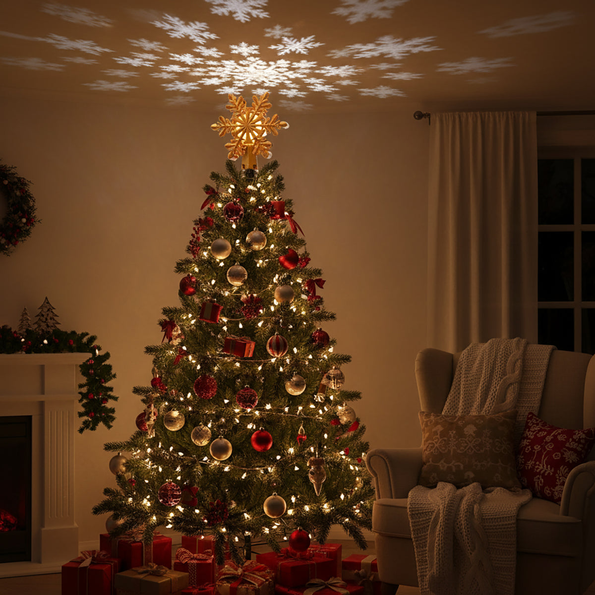 Rotating Snowflake Christmas Tree Topper with Lighting - USB Type-C Powered - Silver V32534372 2