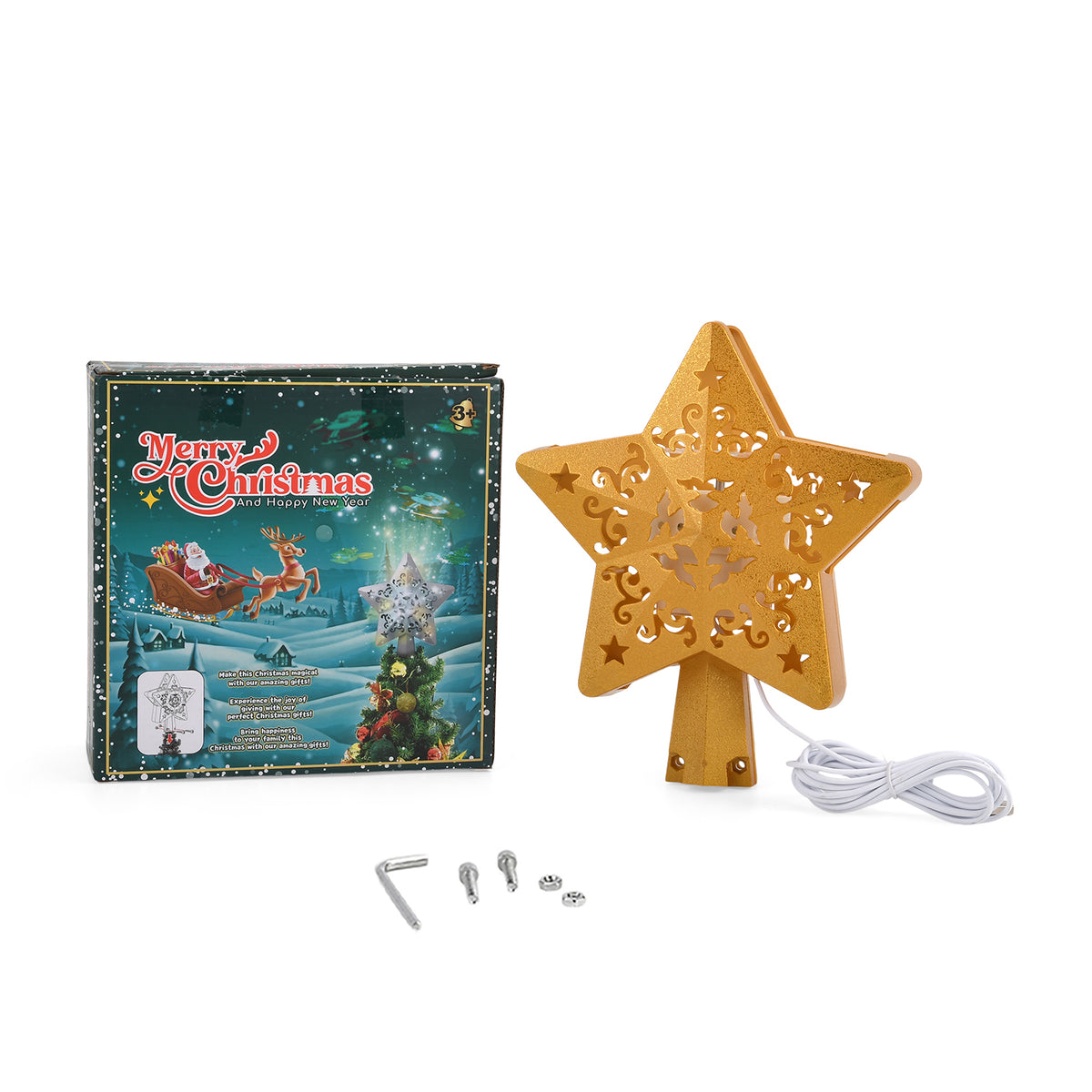 Rotating Star Christmas Tree Topper with Lighting - USB Type-C Powered - Golden V32529607 0