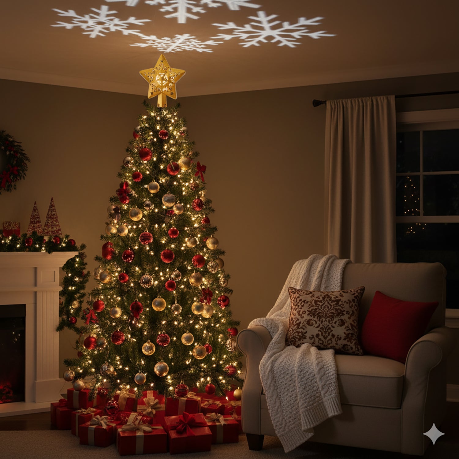 Rotating Star Christmas Tree Topper with Lighting - USB Type-C Powered - Golden V32529607 2