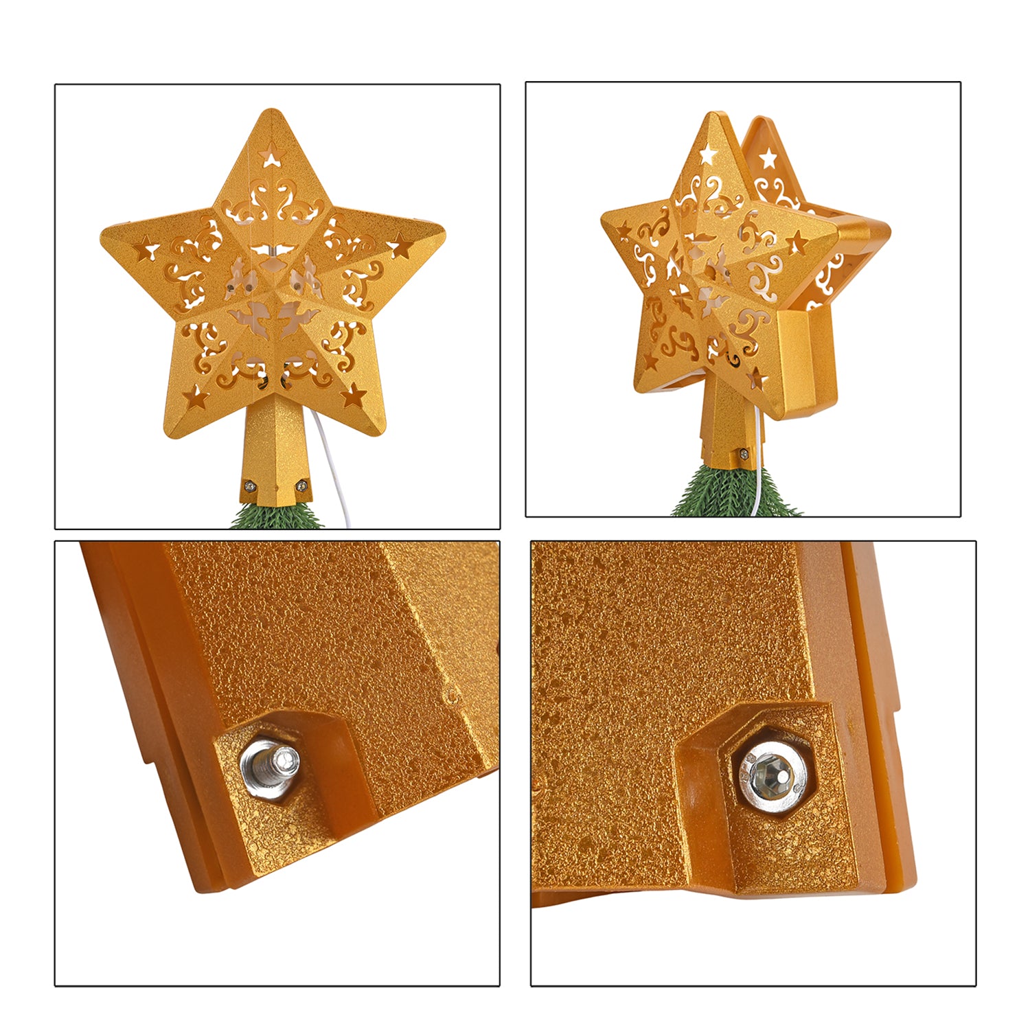 Rotating Star Christmas Tree Topper with Lighting - USB Type-C Powered - Golden V32529607 7