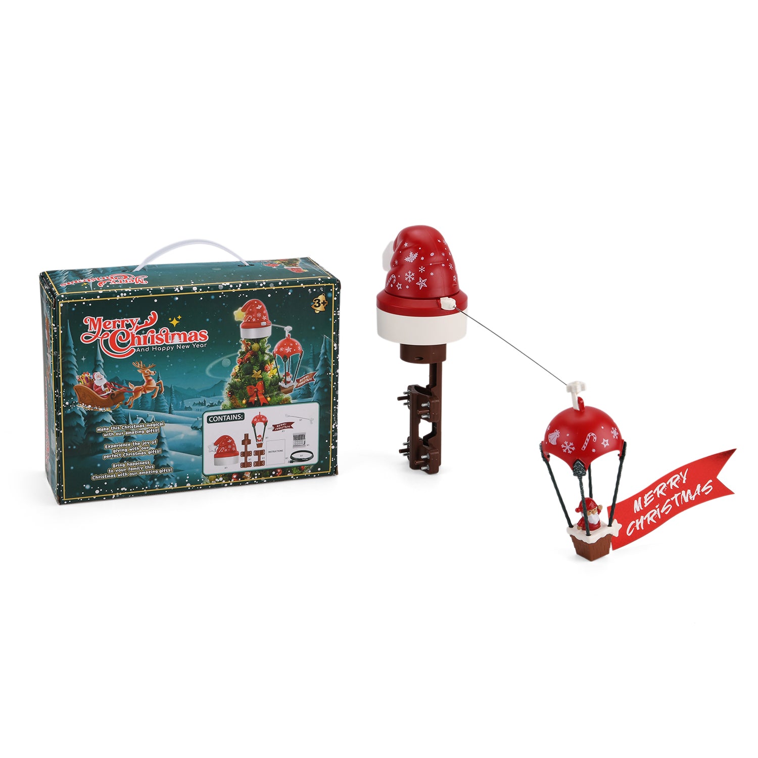 Rotating Christmas Tree Topper with Music &amp; Lighting - Santa in a Hot Air Balloon, USB Type-C Powered V32528884 0