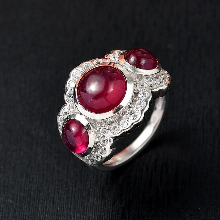 Ruby, Natural Zircon Trilogy Ring in Sterling Silver 9.2 Ct. 8203837 2