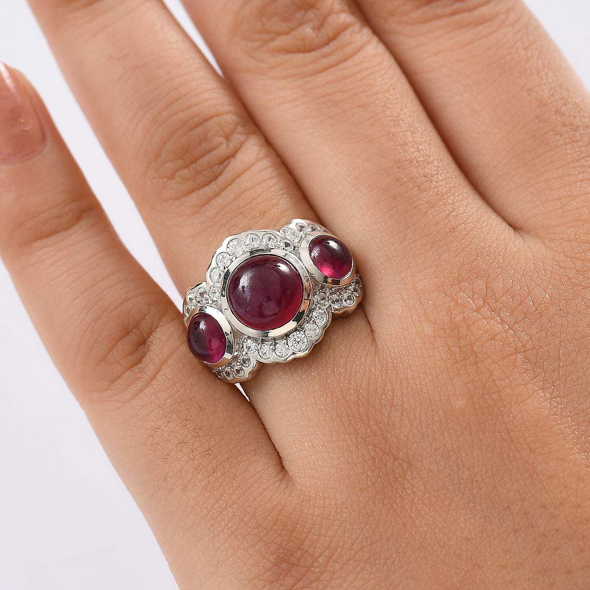 Ruby, Natural Zircon Trilogy Ring in Sterling Silver 9.2 Ct. 8203837 3