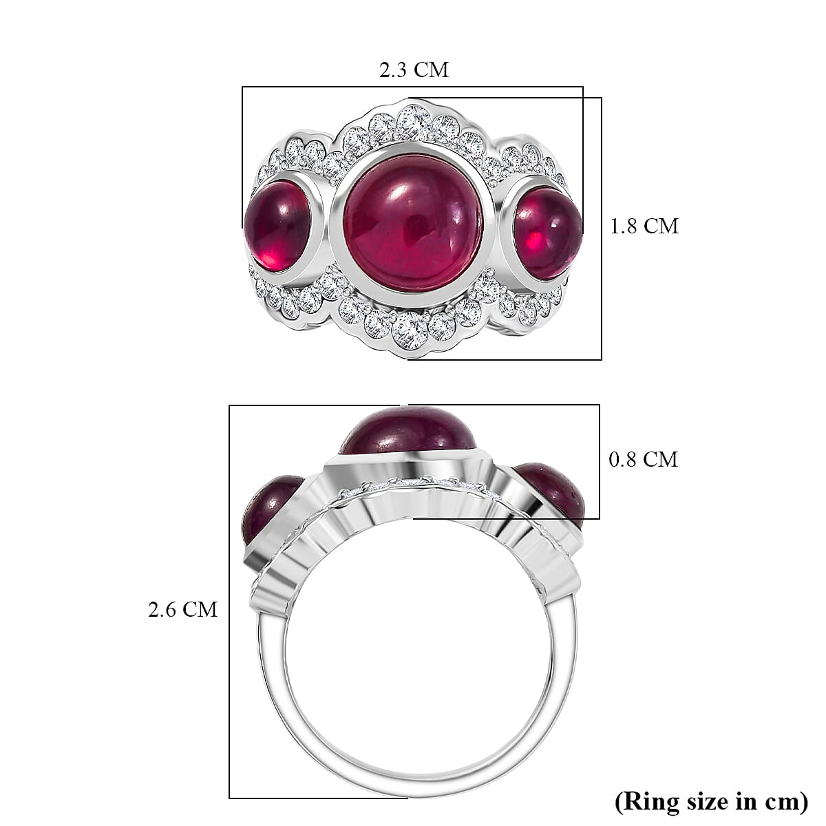Ruby, Natural Zircon Trilogy Ring in Sterling Silver 9.2 Ct. 8203837 6