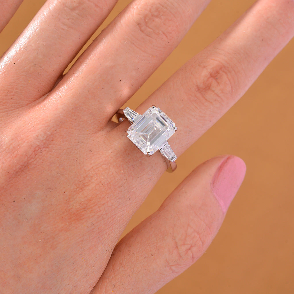 Moissanite - GRA Certified D-VVS1 Moissanite Solitaire Ring in Rhodium Overlay Sterling Silver 5.22 Ct._8204141_1