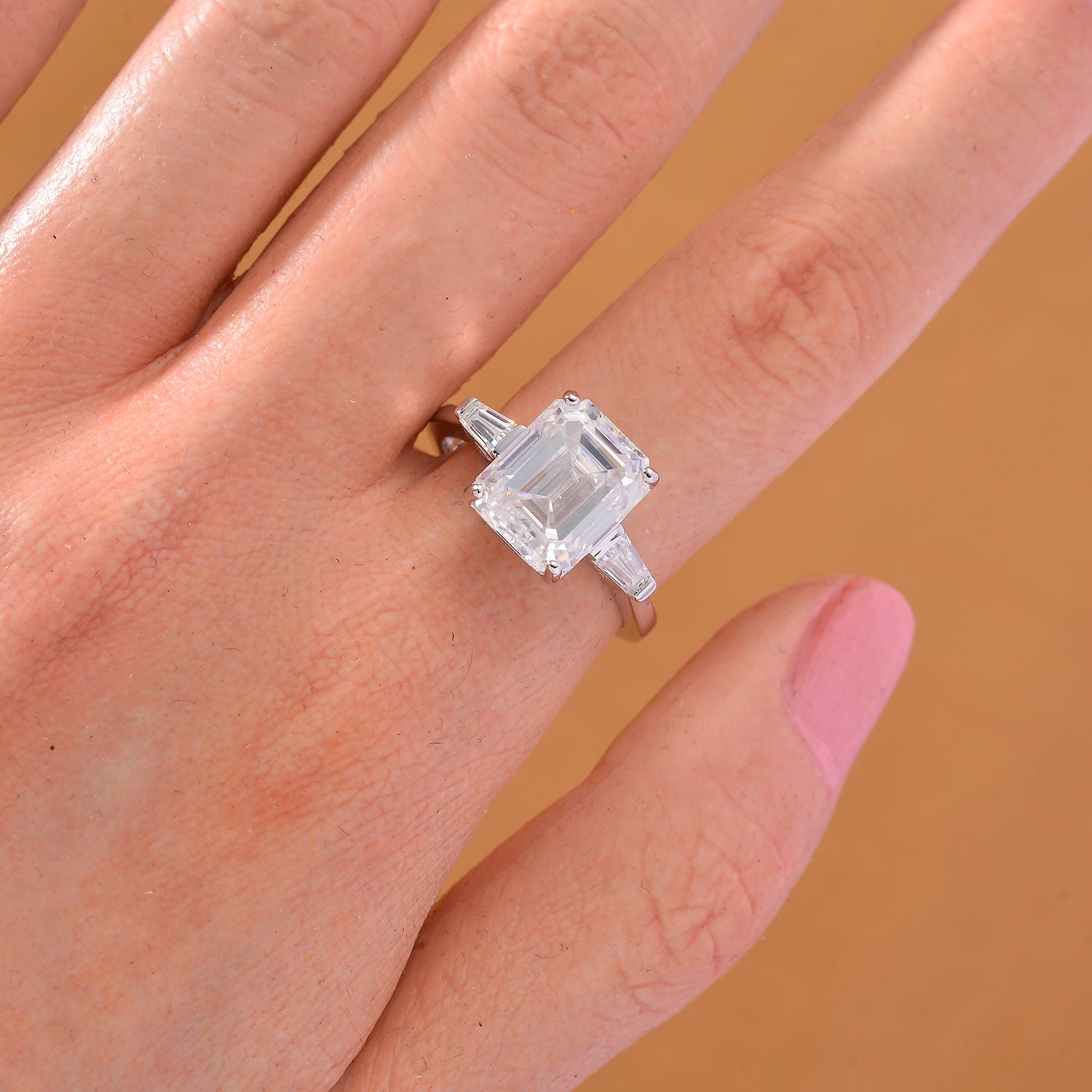 D'joy RADIANTA GRA Certified 5.22 Ct. Moissanite Solitaire Ring in Rhodium Overlay Sterling Silver (VVS1-D) V32525926 2