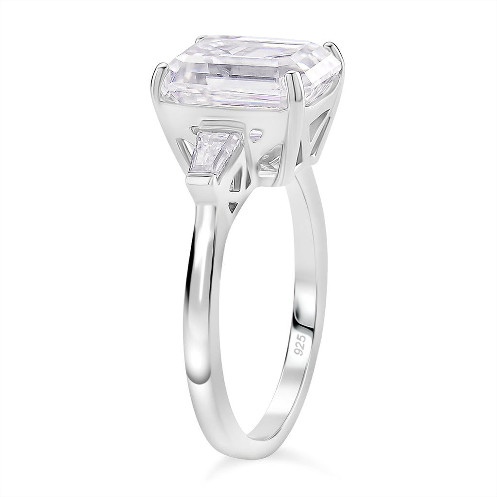 Moissanite - GRA Certified D-VVS1 Moissanite Solitaire Ring in Rhodium Overlay Sterling Silver 5.22 Ct._8204141_2