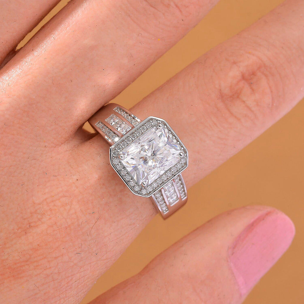 GRA Certified D-VVS1 Moissanite Ring in Rhodium Overlay Sterling Silver  3.48 Ct._8204209_1